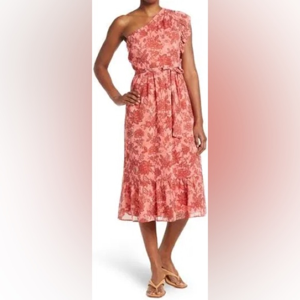 NWT - Collective Concepts Coral / Dark Orange One-Shoulder Floral Dress | Size M